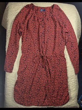 GAP Red Floral Button-Front Tie-Waist Dress